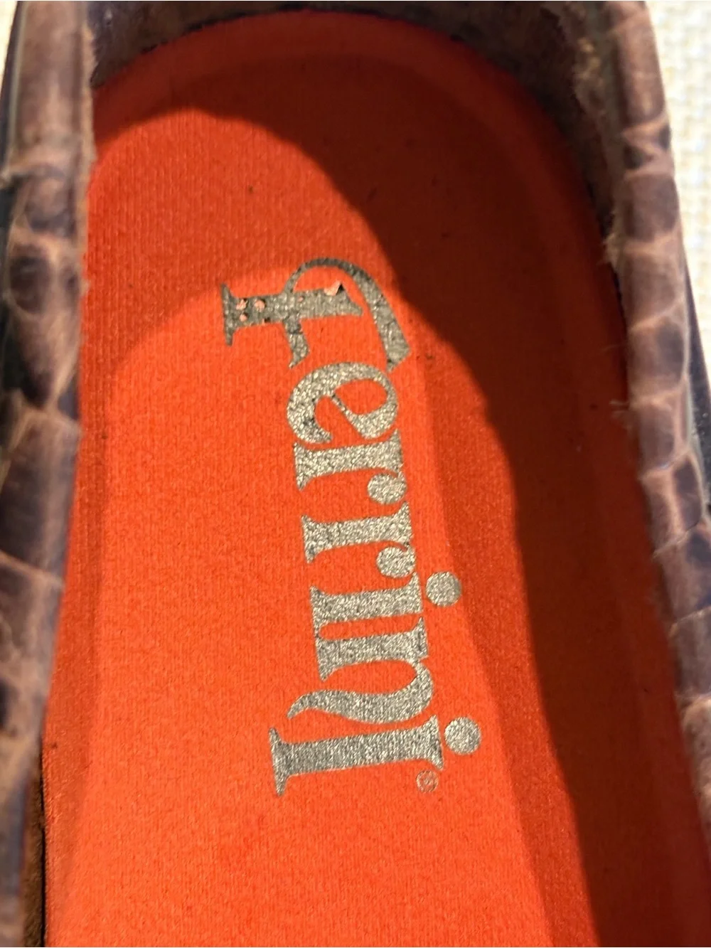 Ferrini Men’s Brown Leather Croc Embossed with Tie Boat Shoes Size 10